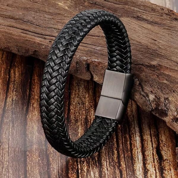 Læder Armbånd Uden Magneter Sort Læder Tyson