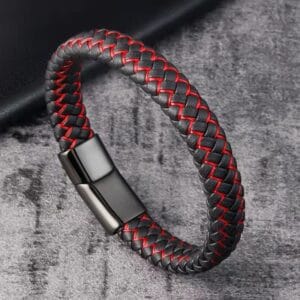 Læder Armbånd Uden Magneter Rød Stor Bjørn
