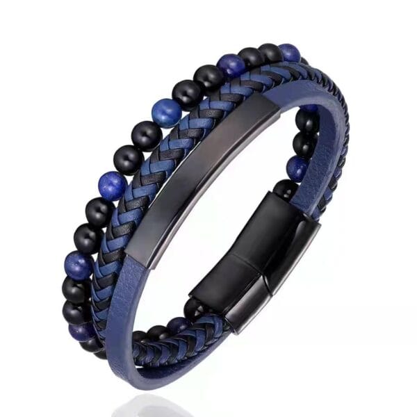 Læder Armbånd Uden Magneter Blå Stor Lava