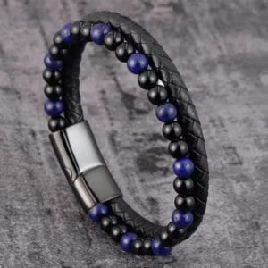 Læder Armbånd Uden Magneter Blå Sten