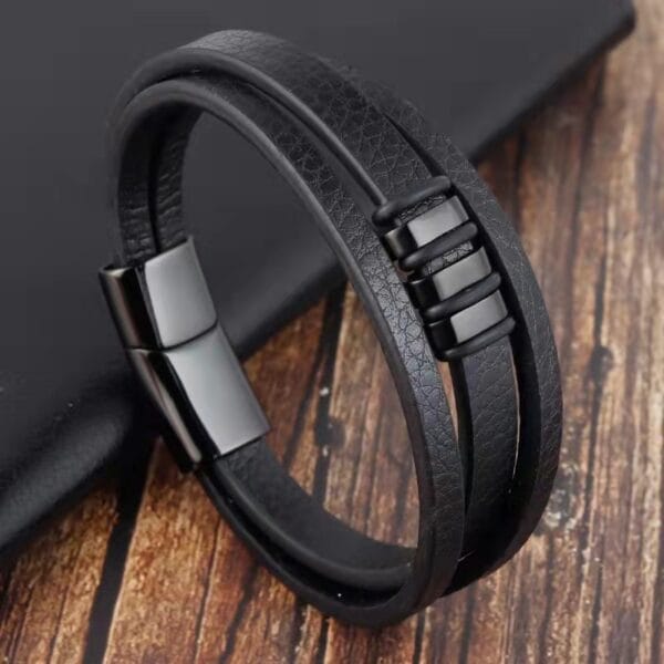 Læder Armbånd Uden Magneter Sort Læder