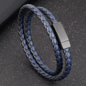 Læder Armbånd Uden Magneter Blå Flet Læder