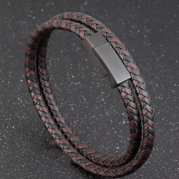 Læder Armbånd Uden Magneter Brun Flet Læder